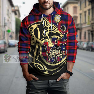 McLaughlin Tartan Hoodie with Family Crest Celtic Wolf Style