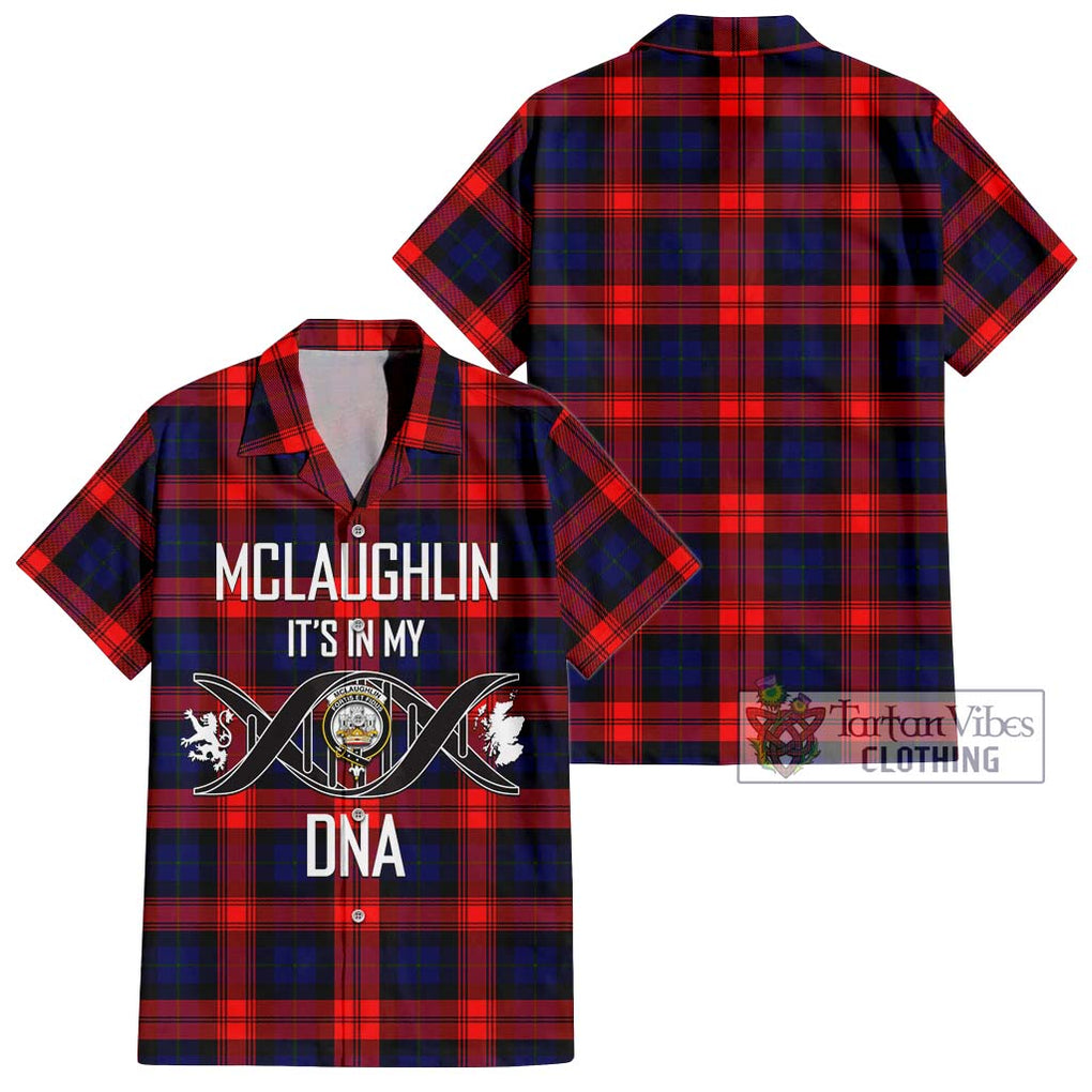 McLaughlin Tartan Short Sleeve Button Shirt with Family Crest DNA In Me Style Kid - Tartanvibesclothing Shop