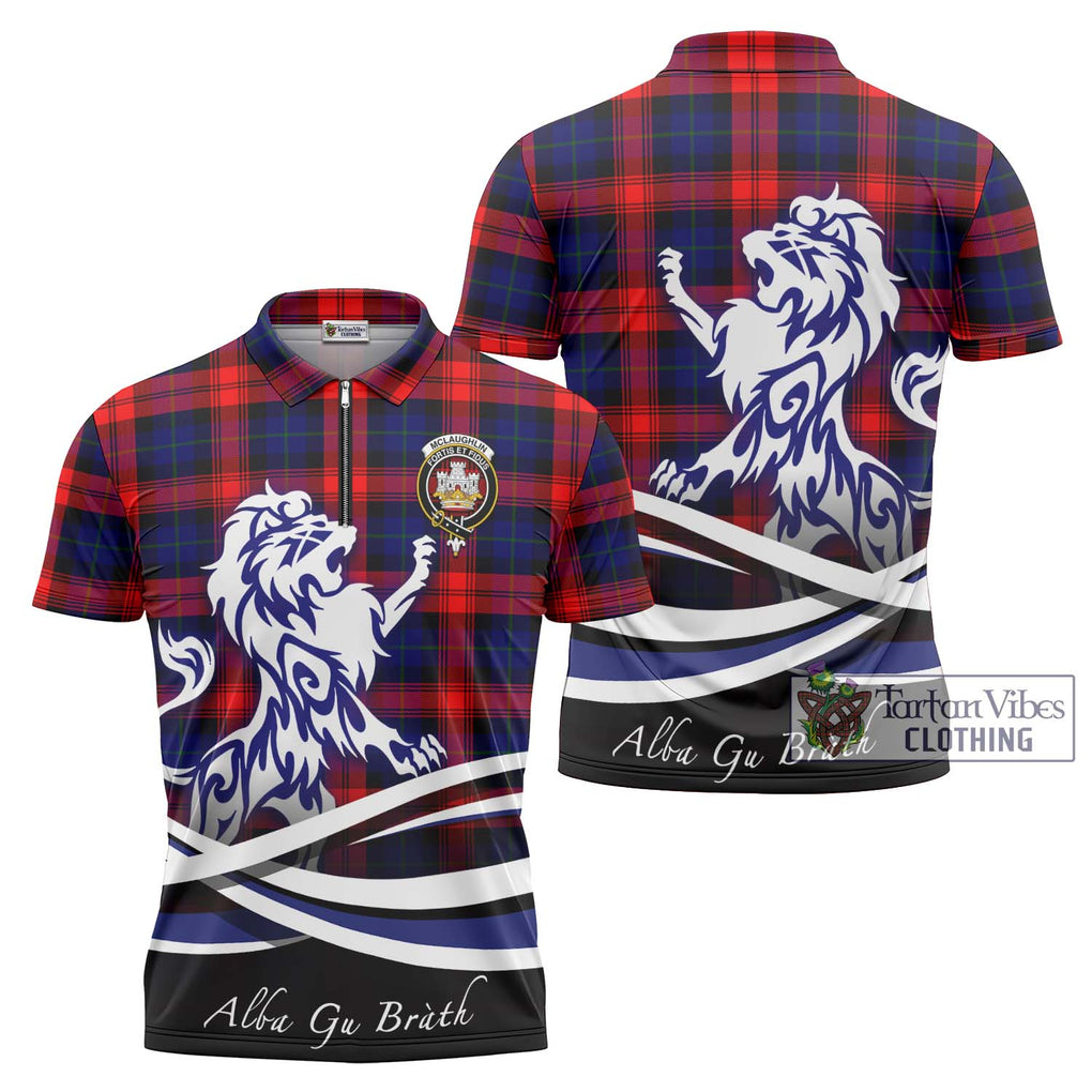 McLaughlin Tartan Zipper Polo Shirt with Alba Gu Brath Regal Lion Emblem Unisex - Tartanvibesclothing Shop