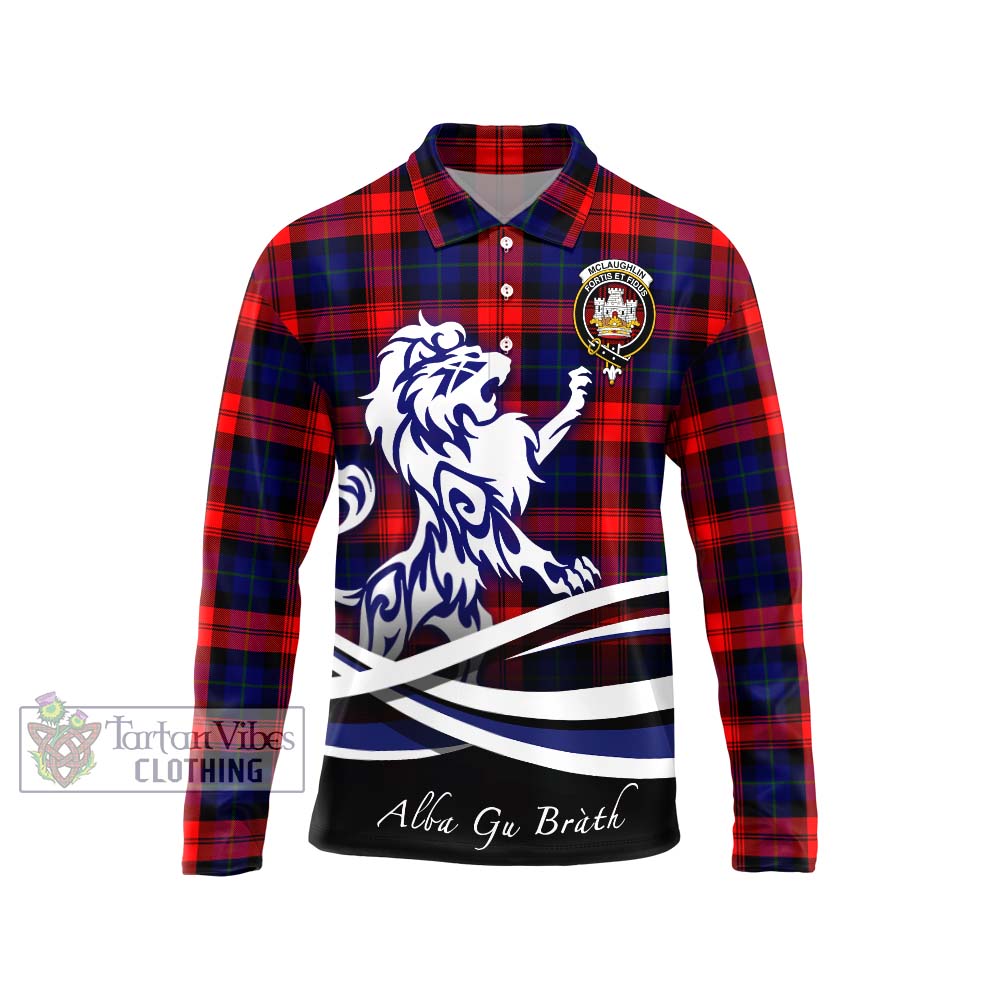 McLaughlin Tartan Long Sleeve Polo Shirt with Alba Gu Brath Regal Lion Emblem Unisex - Tartanvibesclothing Shop