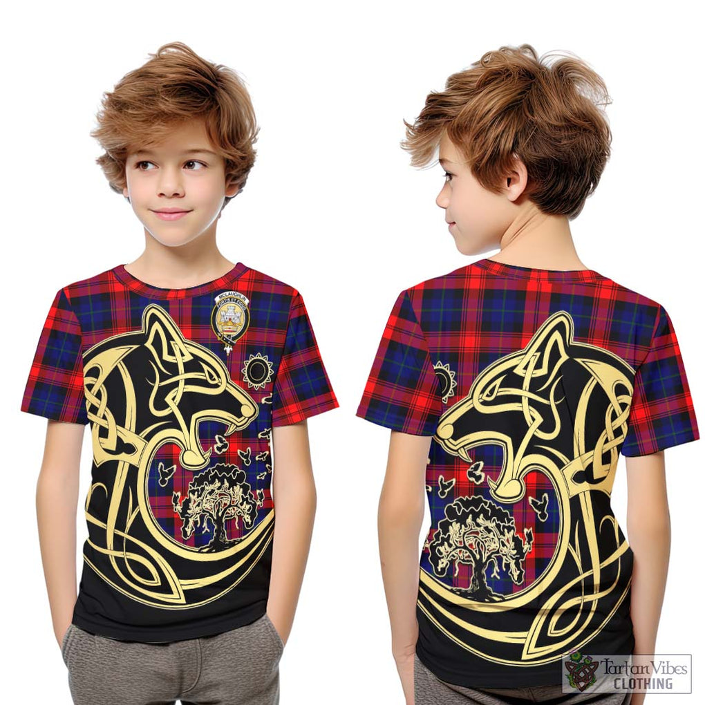 McLaughlin Tartan Kid T-Shirt with Family Crest Celtic Wolf Style Youth XL Size14 - Tartan Vibes Clothing