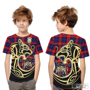 McLaughlin Tartan Kid T-Shirt with Family Crest Celtic Wolf Style