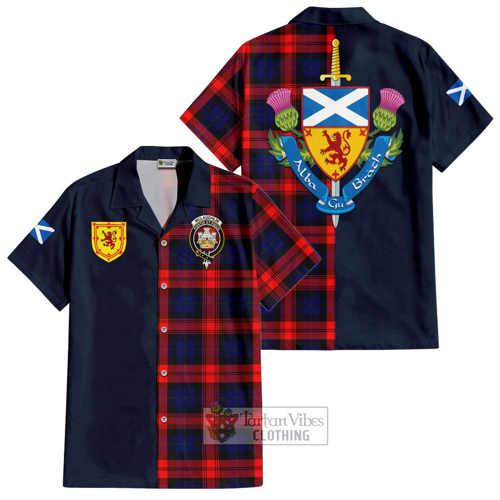 Tartan Vibes Clothing McLaughlin Tartan Short Sleeve Button Shirt with Scottish Lion Royal Arm Half Style