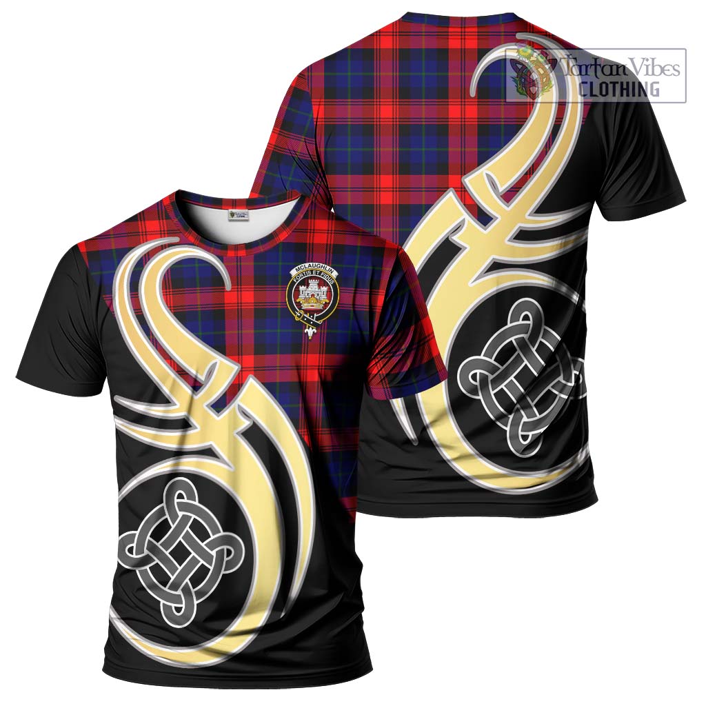 Tartan Vibes Clothing McLaughlin Tartan T-Shirt with Family Crest and Celtic Symbol Style