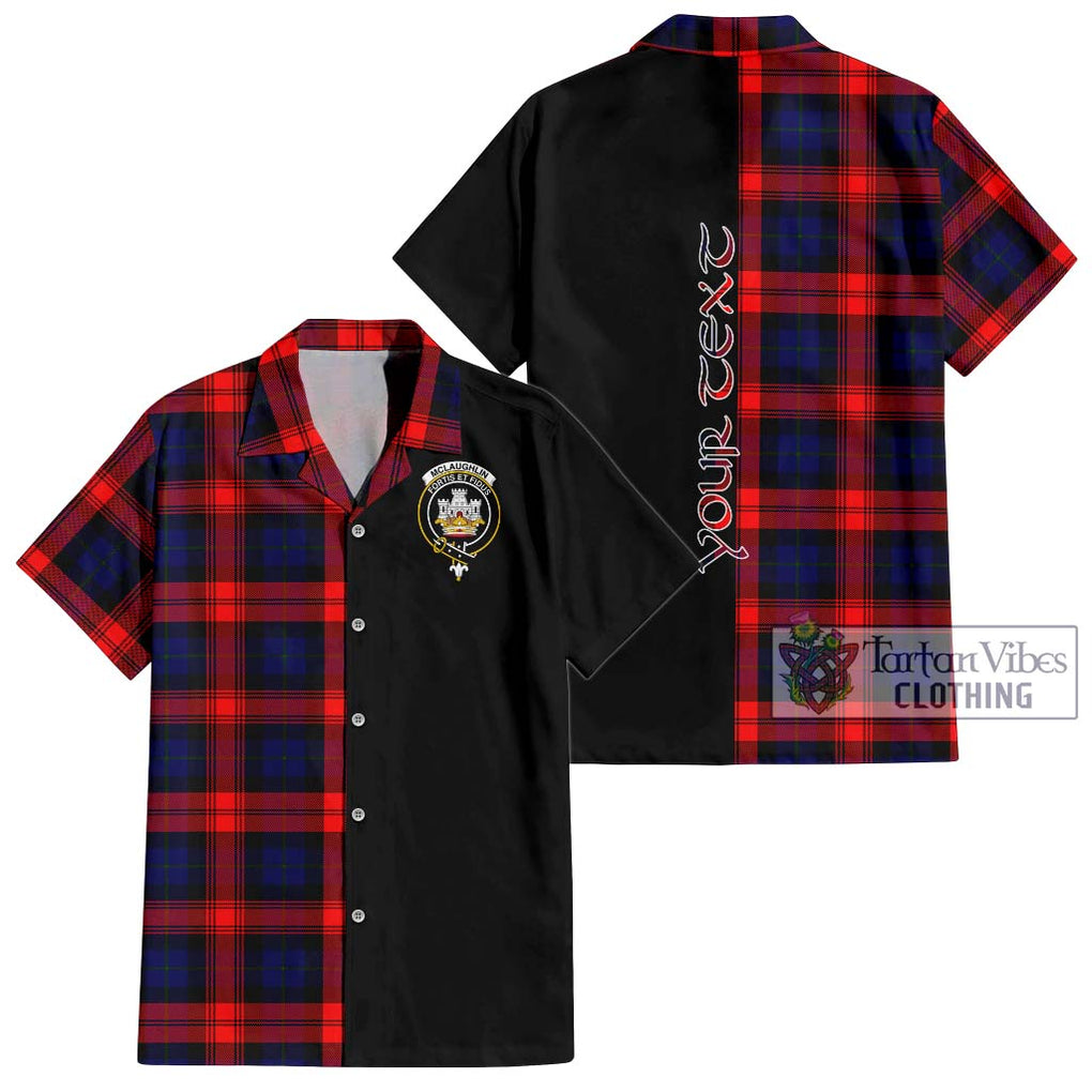 McLaughlin Tartan Short Sleeve Button Shirt with Family Crest and Half Of Me Style Kid - Tartanvibesclothing Shop