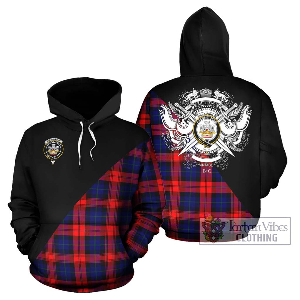 McLaughlin Tartan Hoodie with Family Crest and Military Logo Style Zip Hoodie - Tartanvibesclothing Shop