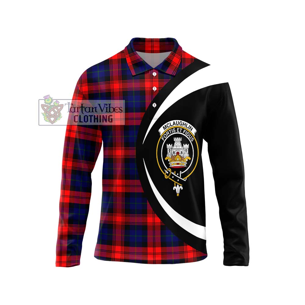 McLaughlin Tartan Long Sleeve Polo Shirt with Family Crest Circle Style Unisex - Tartan Vibes Clothing