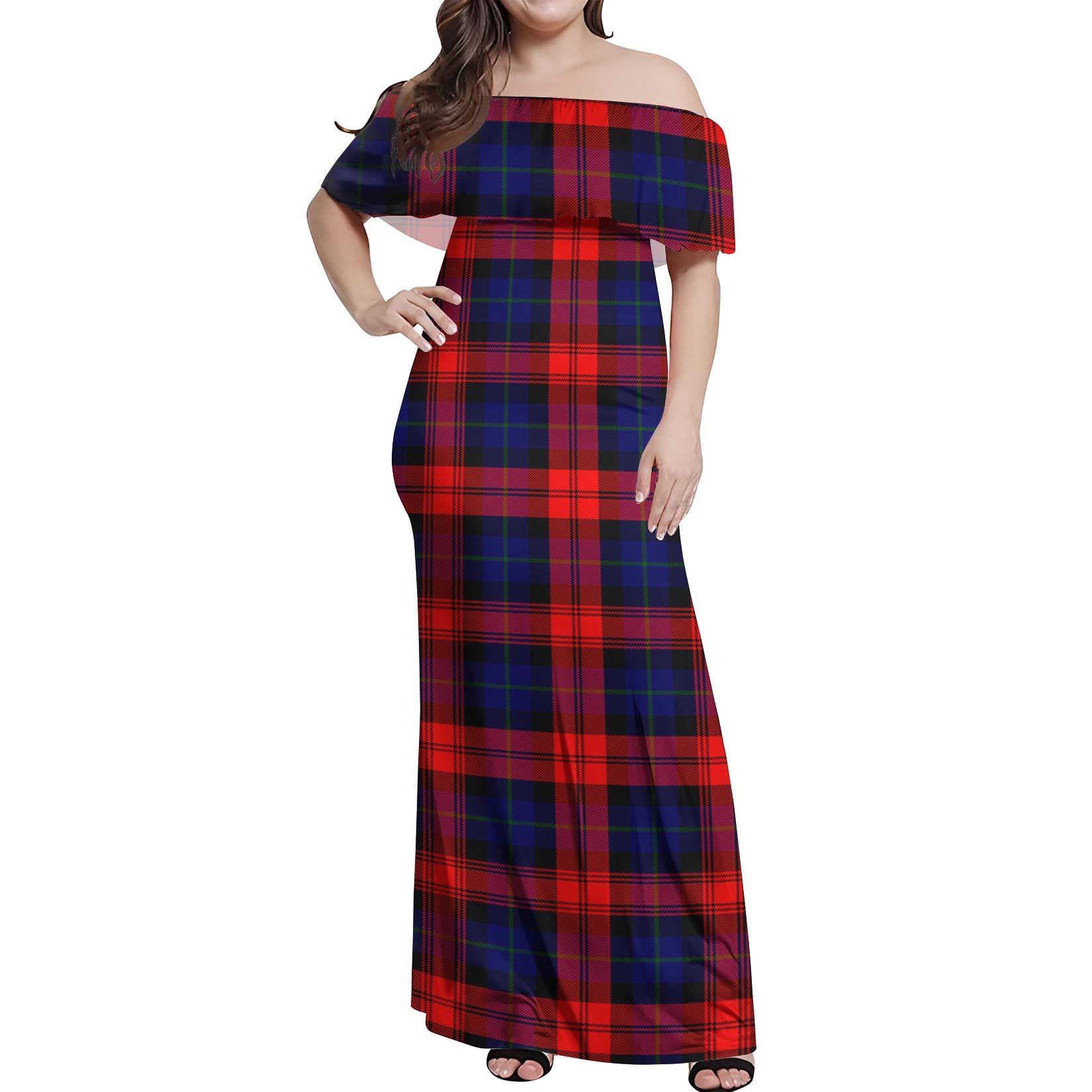 McLaughlin Tartan Off Shoulder Long Dress Women's Dress - Tartanvibesclothing