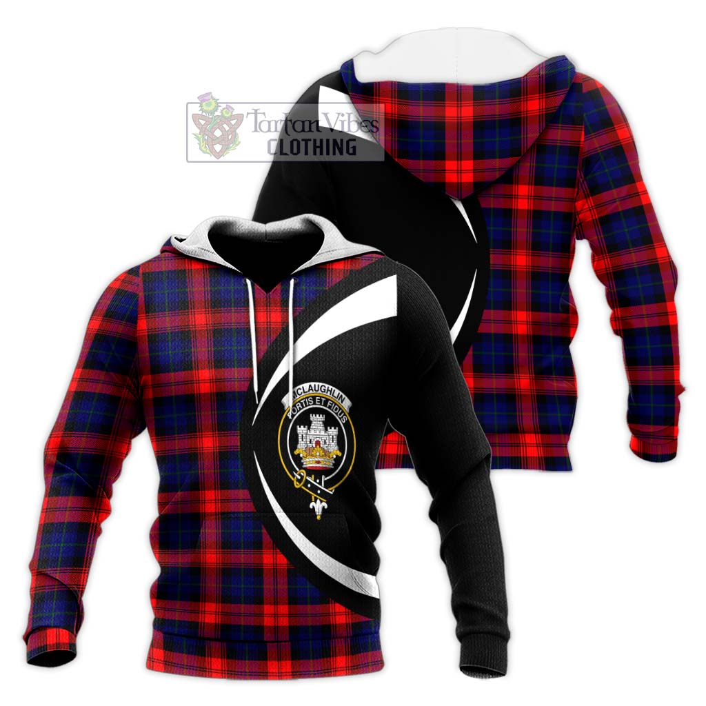 McLaughlin Tartan Knitted Hoodie with Family Crest Circle Style Unisex Knitted Pullover Hoodie - Tartan Vibes Clothing