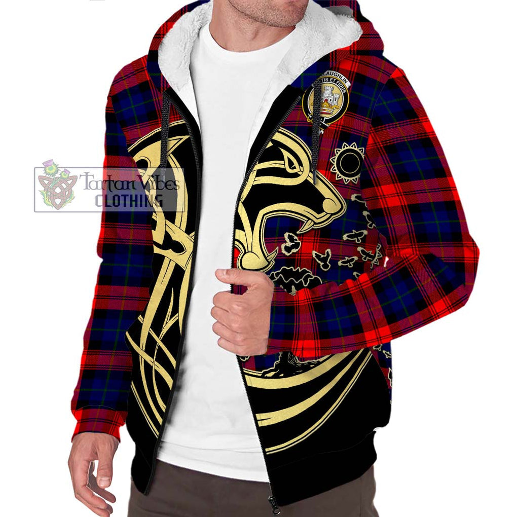 McLaughlin Tartan Sherpa Hoodie with Family Crest Celtic Wolf Style Unisex S - Tartan Vibes Clothing