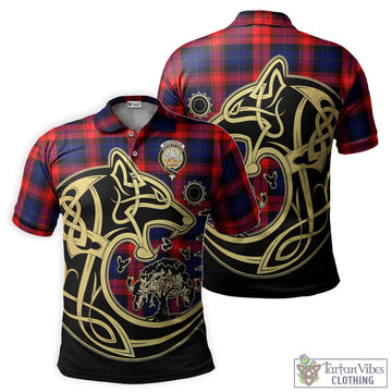 McLaughlin Tartan Polo Shirt with Family Crest Celtic Wolf Style