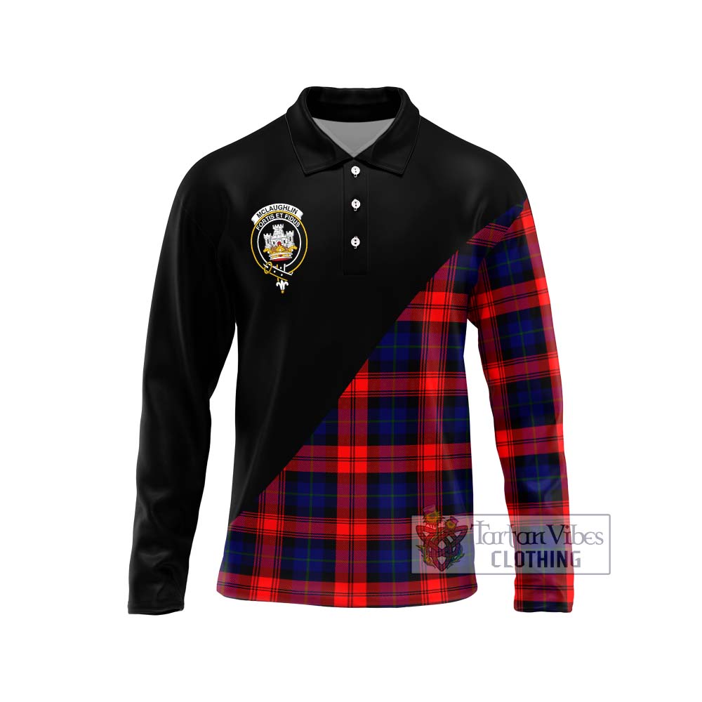 McLaughlin Tartan Long Sleeve Polo Shirt with Family Crest and Military Logo Style Unisex - Tartanvibesclothing Shop