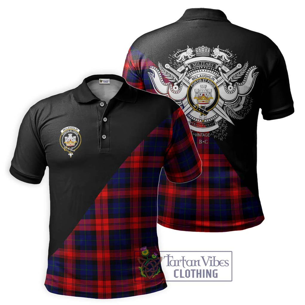 McLaughlin Tartan Polo Shirt with Family Crest and Military Logo Style Kid - Tartanvibesclothing Shop