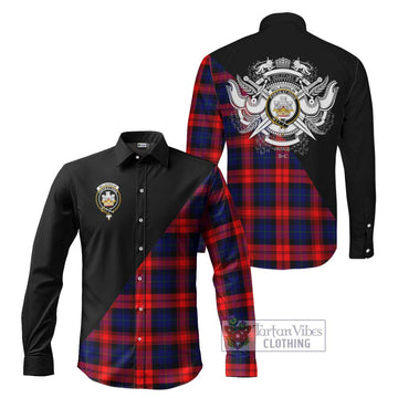 McLaughlin Tartan Long Sleeve Button Shirt with Family Crest and Military Logo Style