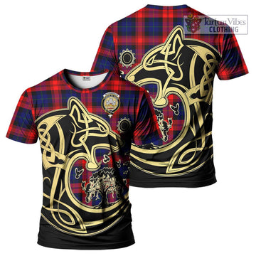 McLaughlin Tartan T-Shirt with Family Crest Celtic Wolf Style