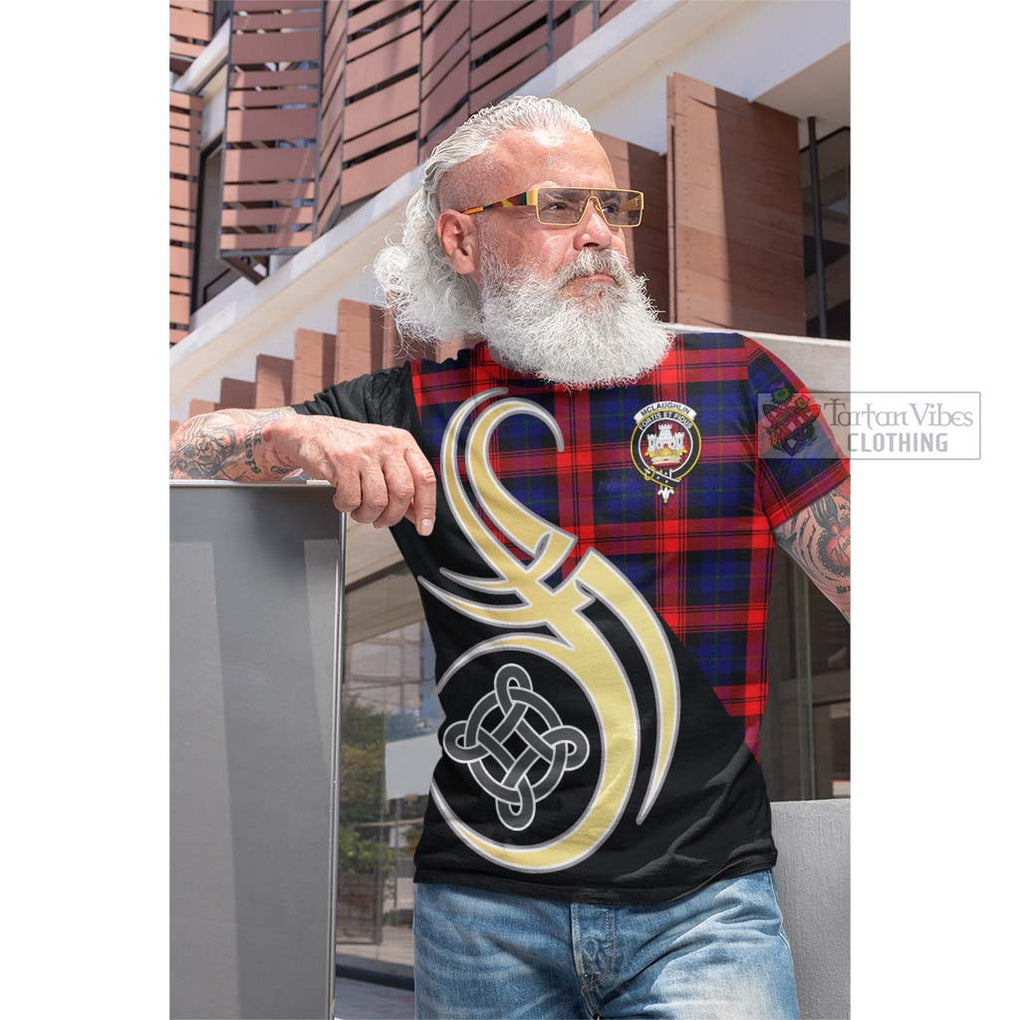 Tartan Vibes Clothing McLaughlin Tartan Cotton T-shirt with Family Crest and Celtic Symbol Style