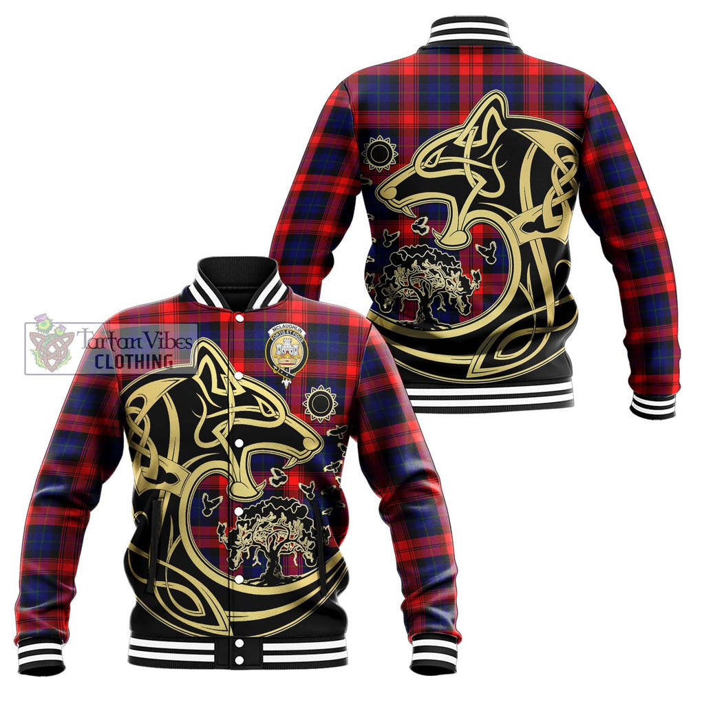 McLaughlin Tartan Baseball Jacket with Family Crest Celtic Wolf Style Unisex - Tartan Vibes Clothing