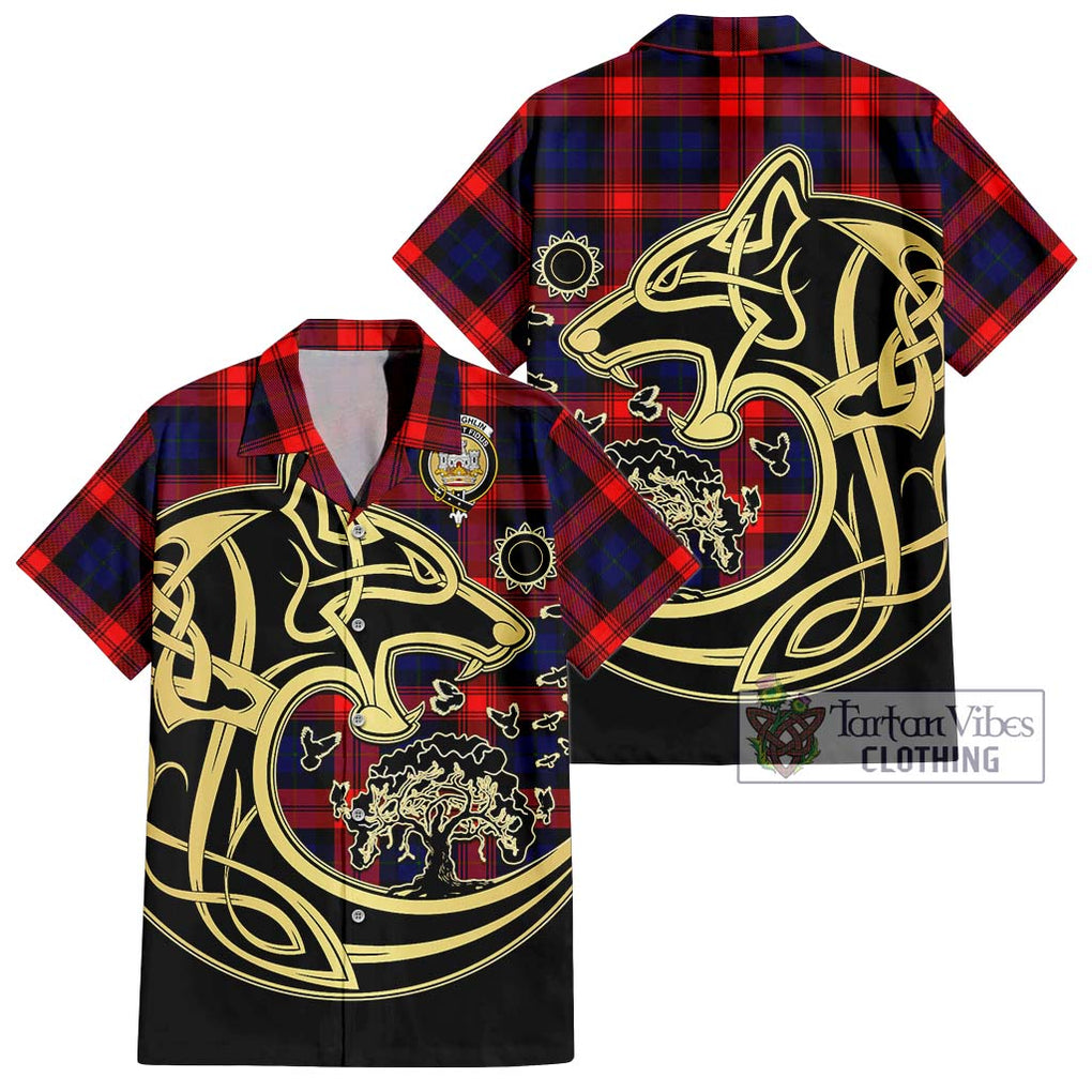 McLaughlin Tartan Short Sleeve Button Shirt with Family Crest Celtic Wolf Style Kid - Tartan Vibes Clothing