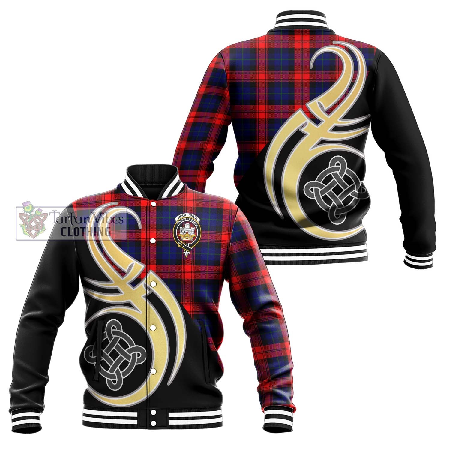 McLaughlin Tartan Baseball Jacket with Family Crest and Celtic Symbol Style Unisex - Tartan Vibes Clothing