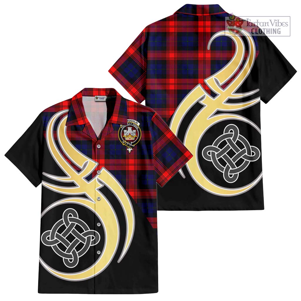 McLaughlin Tartan Short Sleeve Button Shirt with Family Crest and Celtic Symbol Style - Tartan Vibes Clothing