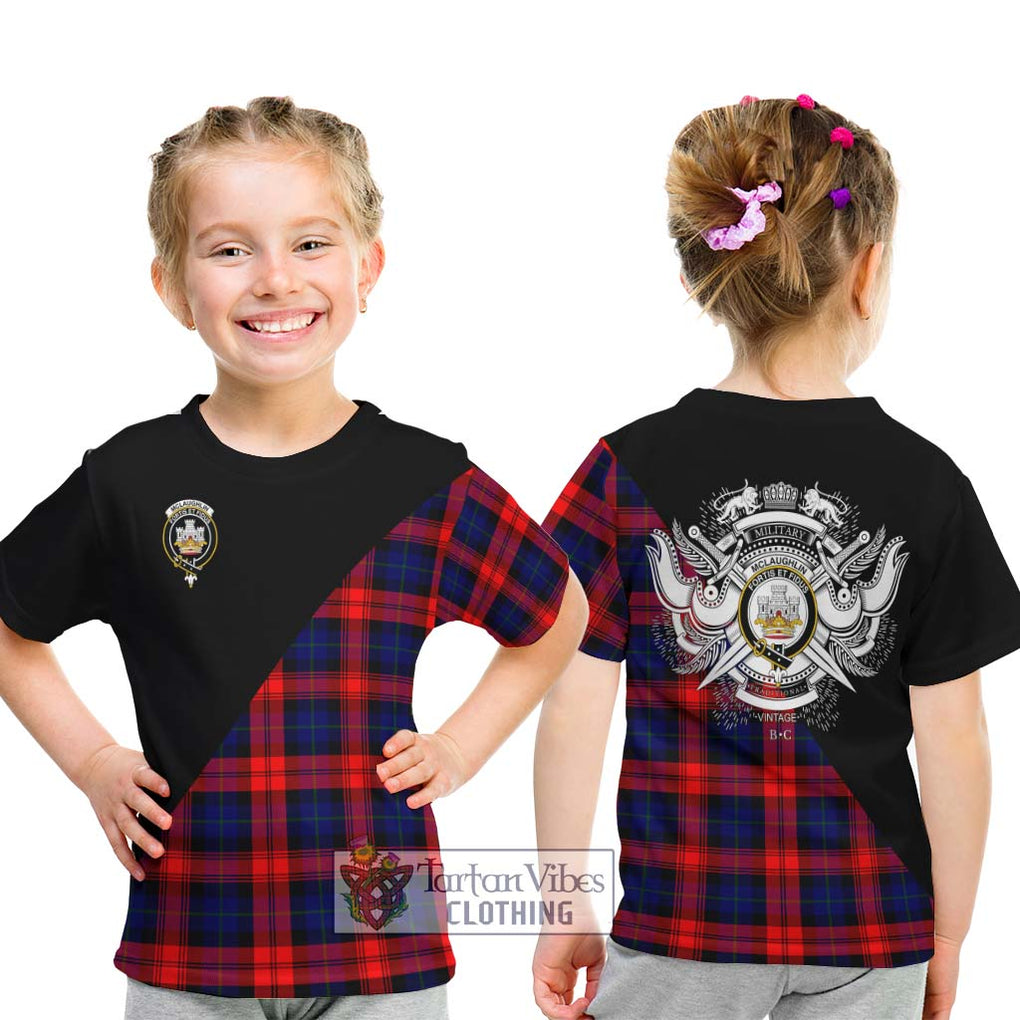 McLaughlin Tartan Kid T-Shirt with Family Crest and Military Logo Style - Tartanvibesclothing Shop