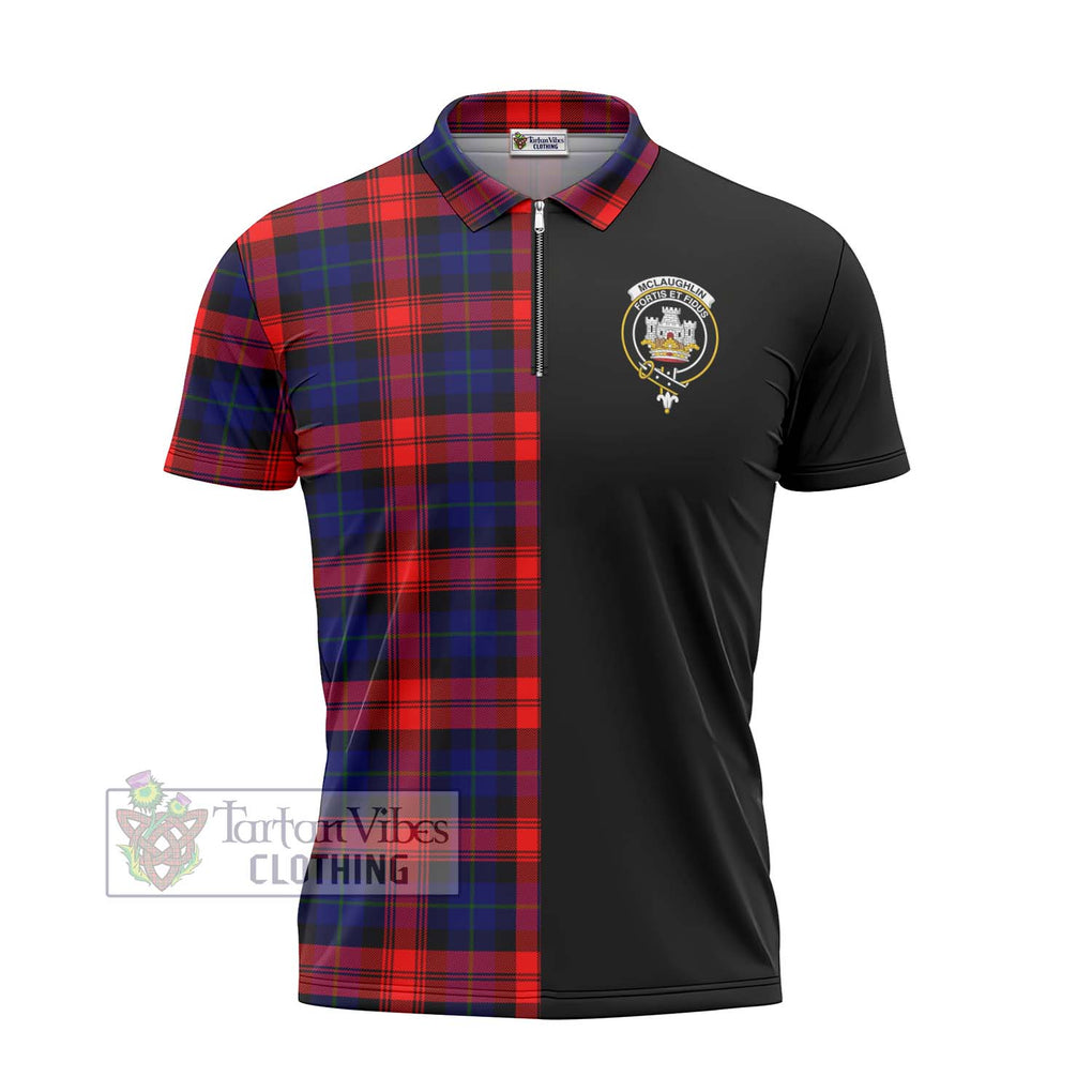 McLaughlin Tartan Zipper Polo Shirt with Family Crest and Half Of Me Style - Tartanvibesclothing Shop