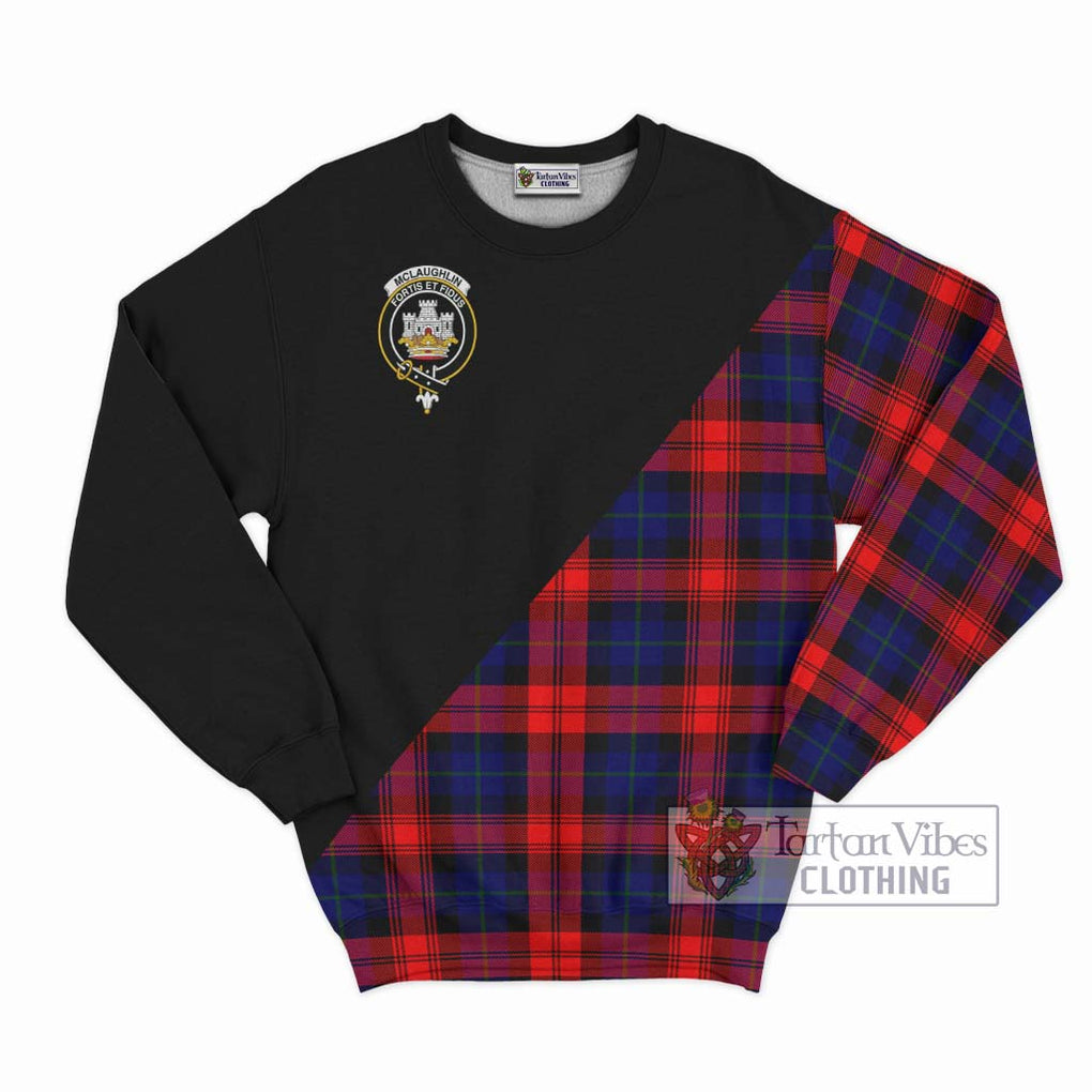 McLaughlin Tartan Sweatshirt with Family Crest and Military Logo Style - Tartanvibesclothing Shop