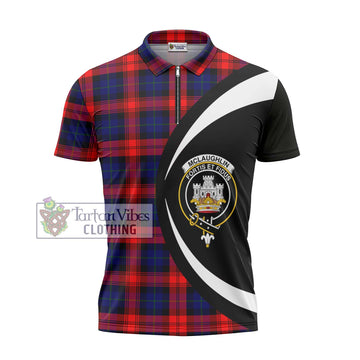 McLaughlin Tartan Zipper Polo Shirt with Family Crest Circle Style