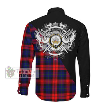 McLaughlin Tartan Long Sleeve Button Shirt with Family Crest and Military Logo Style