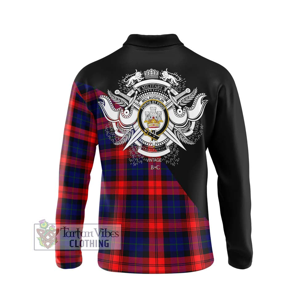 McLaughlin Tartan Long Sleeve Polo Shirt with Family Crest and Military Logo Style - Tartanvibesclothing Shop