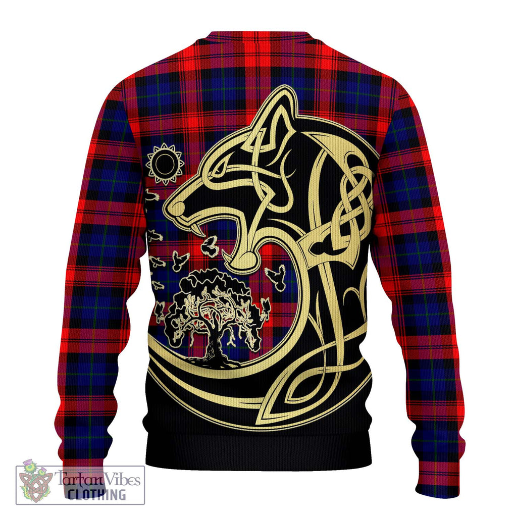 McLaughlin Tartan Knitted Sweater with Family Crest Celtic Wolf Style - Tartan Vibes Clothing