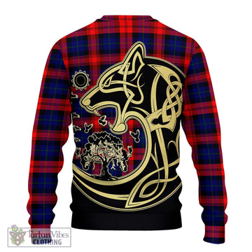 McLaughlin Tartan Ugly Sweater with Family Crest Celtic Wolf Style