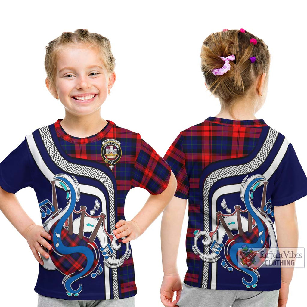 Tartan Vibes Clothing McLaughlin Tartan Kid T-Shirt with Epic Bagpipe Style