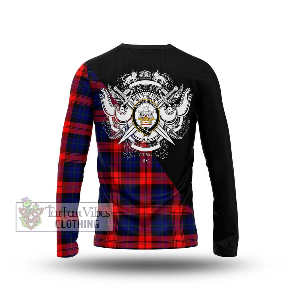 McLaughlin Tartan Long Sleeve T-Shirt with Family Crest and Military Logo Style - Tartanvibesclothing Shop