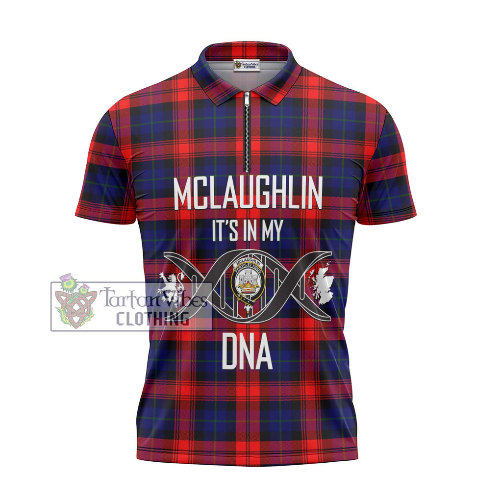 McLaughlin Tartan Zipper Polo Shirt with Family Crest DNA In Me Style - Tartanvibesclothing Shop