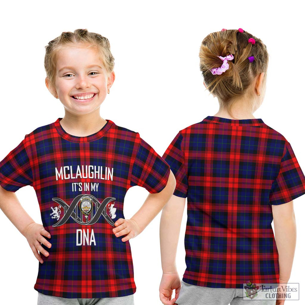 McLaughlin Tartan Kid T-Shirt with Family Crest DNA In Me Style - Tartanvibesclothing Shop