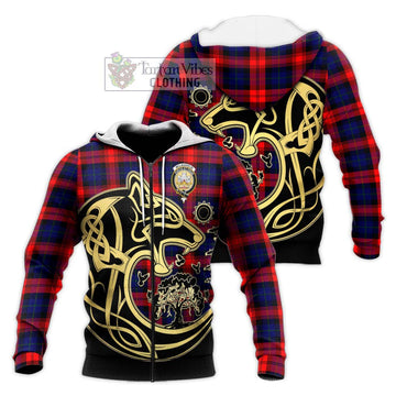 McLaughlin Tartan Knitted Hoodie with Family Crest Celtic Wolf Style