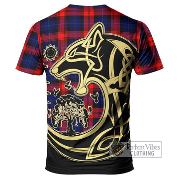 McLaughlin Tartan T-Shirt with Family Crest Celtic Wolf Style