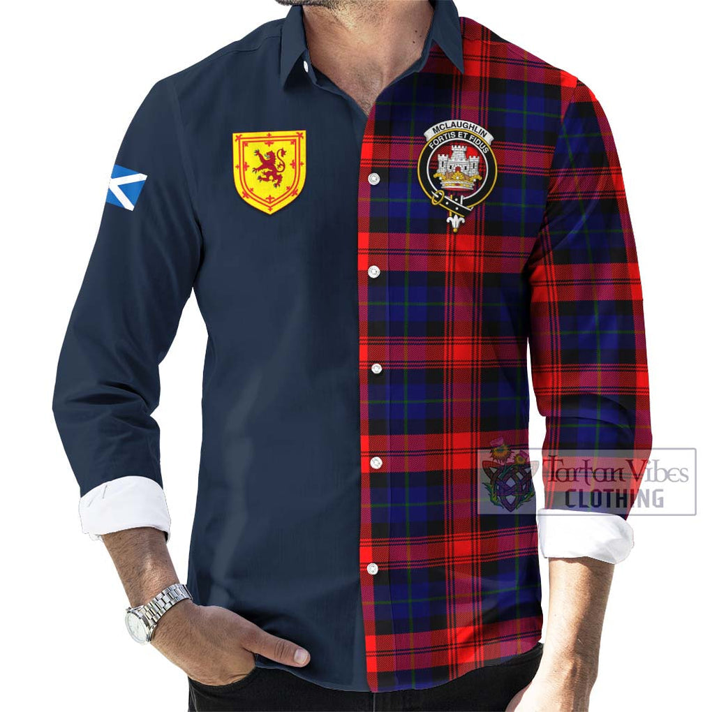 McLaughlin Tartan Long Sleeve Button Shirt Alba with Scottish Lion Royal Arm Half Style Men's Shirt - Tartan Vibes Clothing