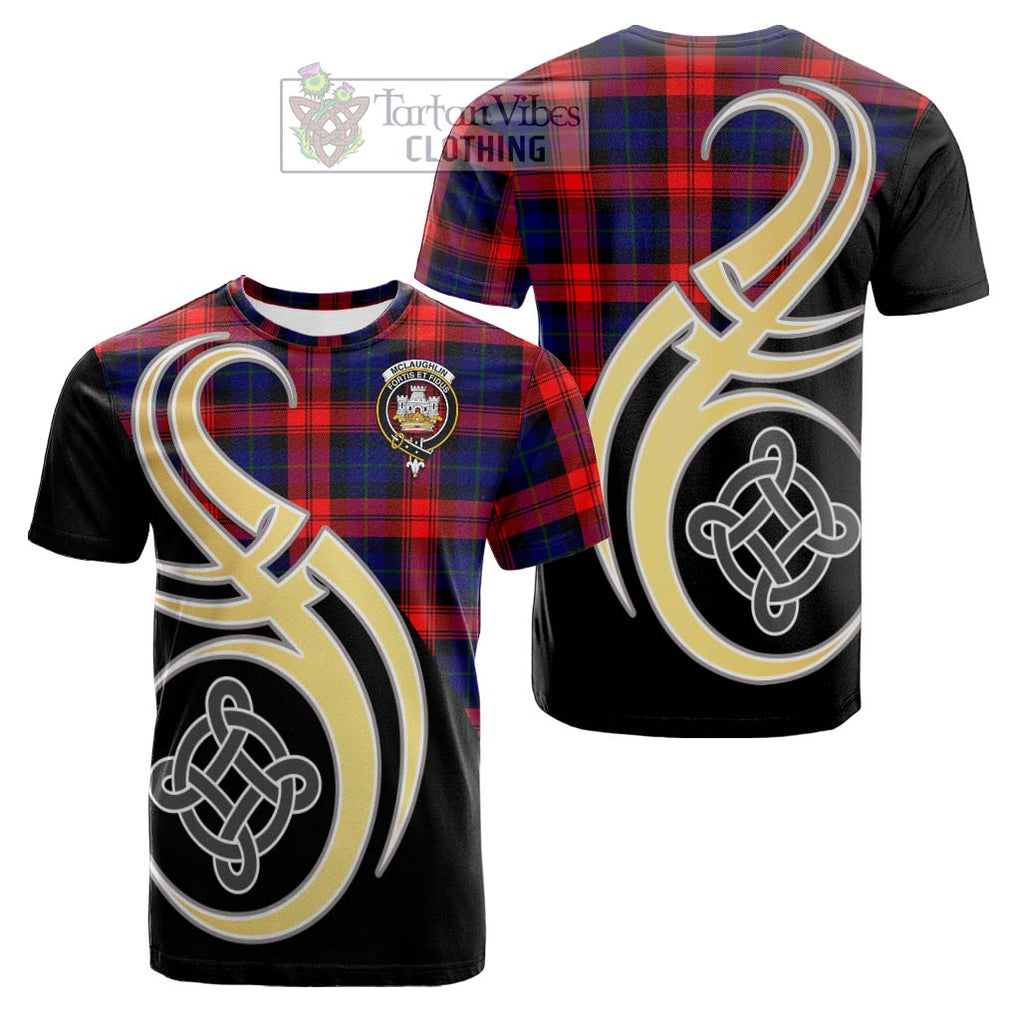 Tartan Vibes Clothing McLaughlin Tartan Cotton T-shirt with Family Crest and Celtic Symbol Style