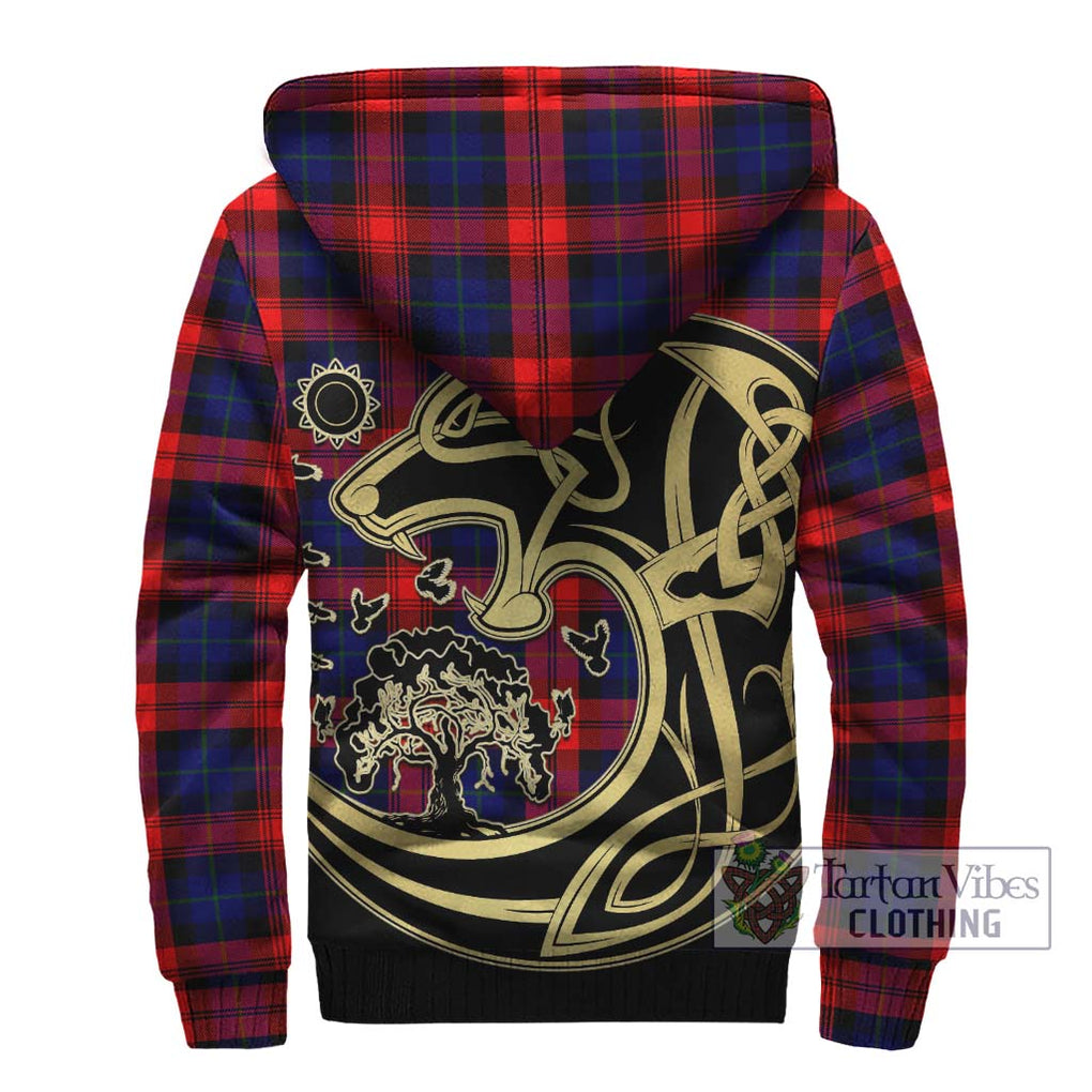 McLaughlin Tartan Sherpa Hoodie with Family Crest Celtic Wolf Style - Tartan Vibes Clothing