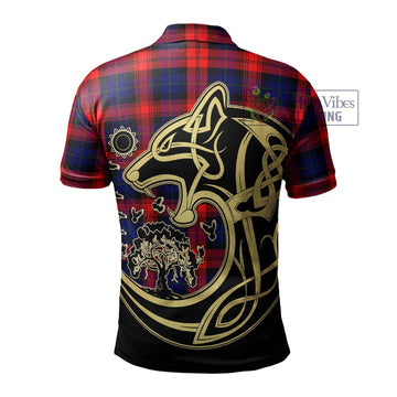 McLaughlin Tartan Polo Shirt with Family Crest Celtic Wolf Style