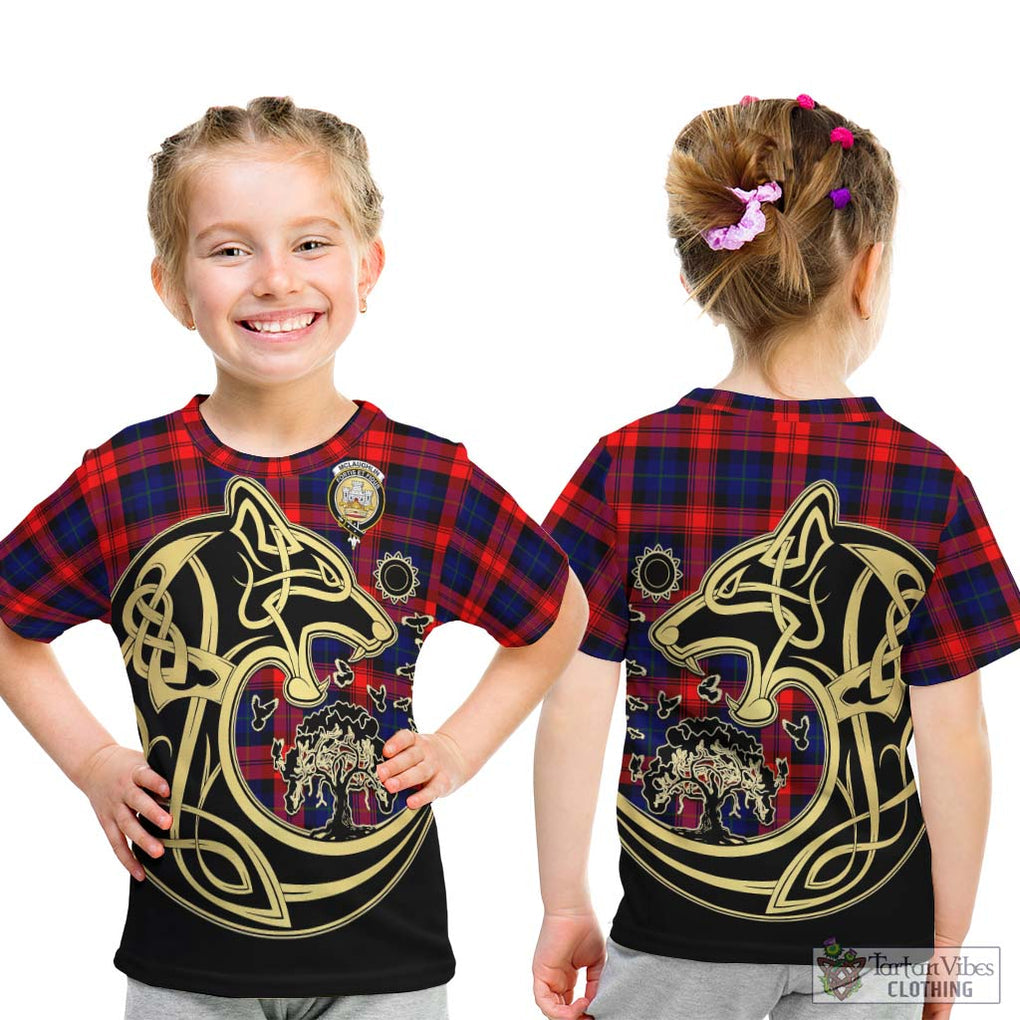 McLaughlin Tartan Kid T-Shirt with Family Crest Celtic Wolf Style - Tartan Vibes Clothing