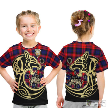 McLaughlin Tartan Kid T-Shirt with Family Crest Celtic Wolf Style