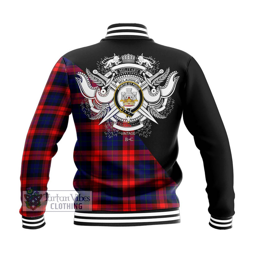 McLaughlin Tartan Baseball Jacket with Family Crest and Military Logo Style - Tartanvibesclothing Shop