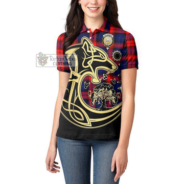 McLaughlin Tartan Women's Polo Shirt with Family Crest Celtic Wolf Style