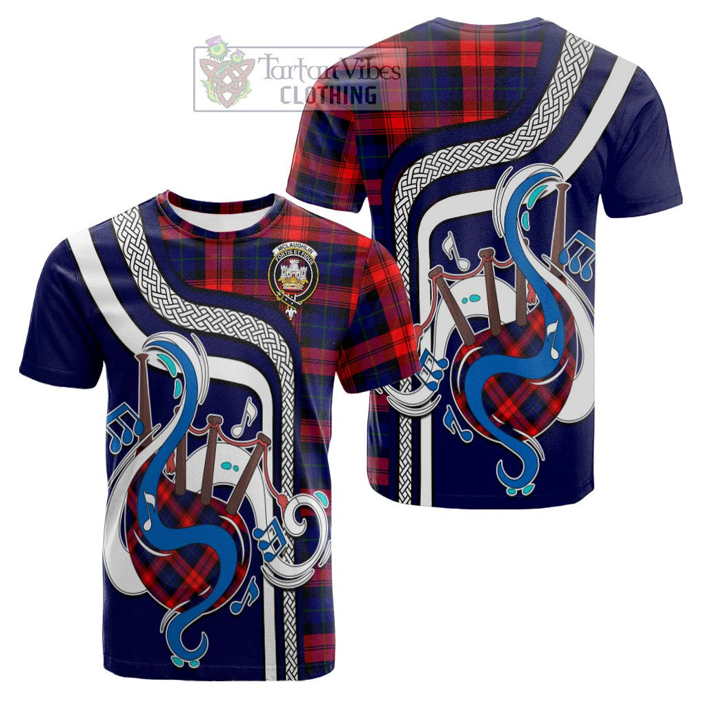 Tartan Vibes Clothing McLaughlin Tartan Cotton T-shirt with Epic Bagpipe Style