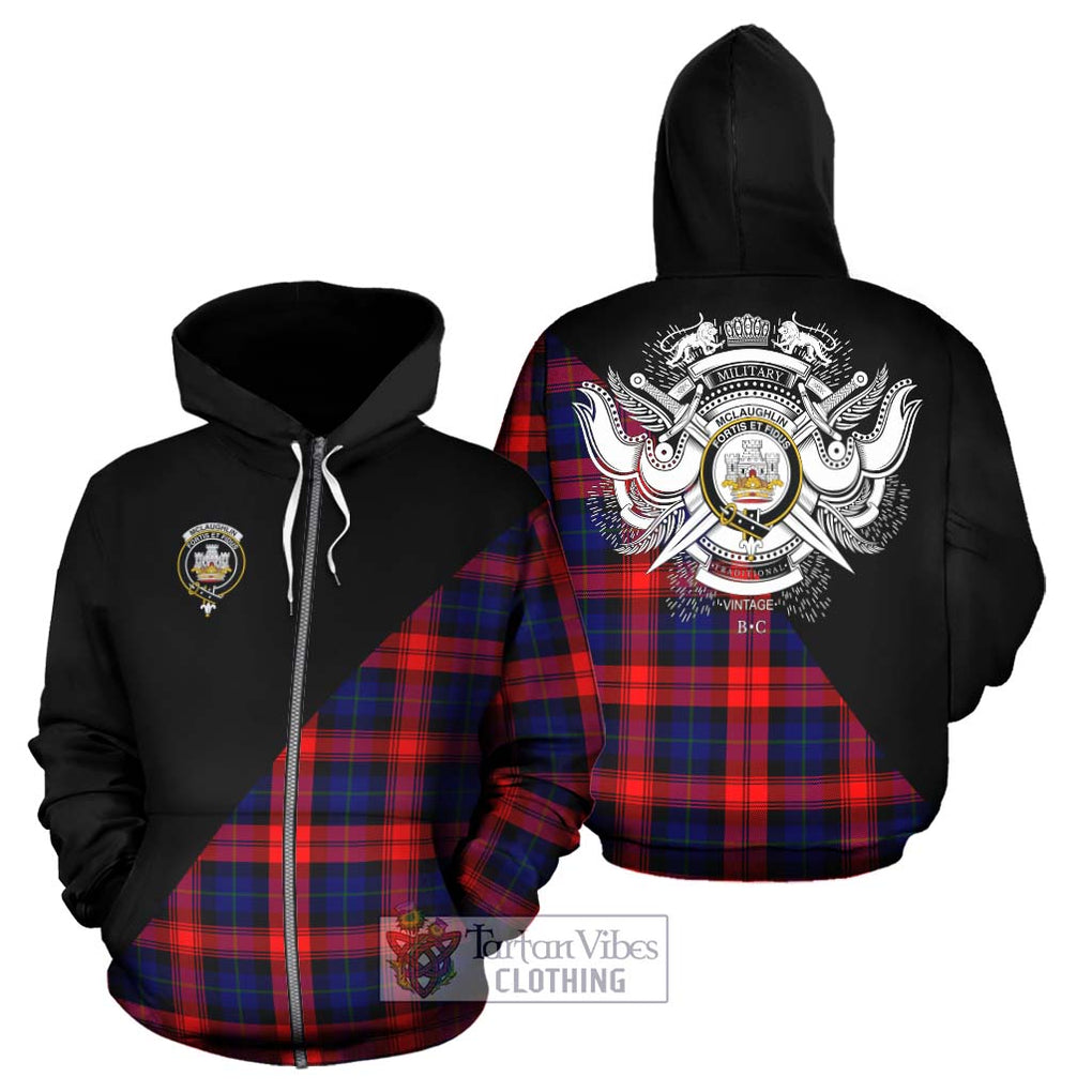 McLaughlin Tartan Hoodie with Family Crest and Military Logo Style - Tartanvibesclothing Shop