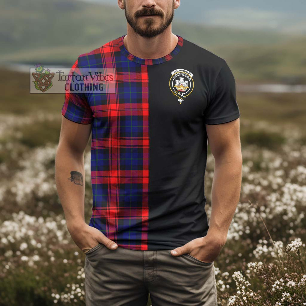 McLaughlin Tartan T-Shirt with Family Crest and Half Of Me Style - Tartanvibesclothing Shop