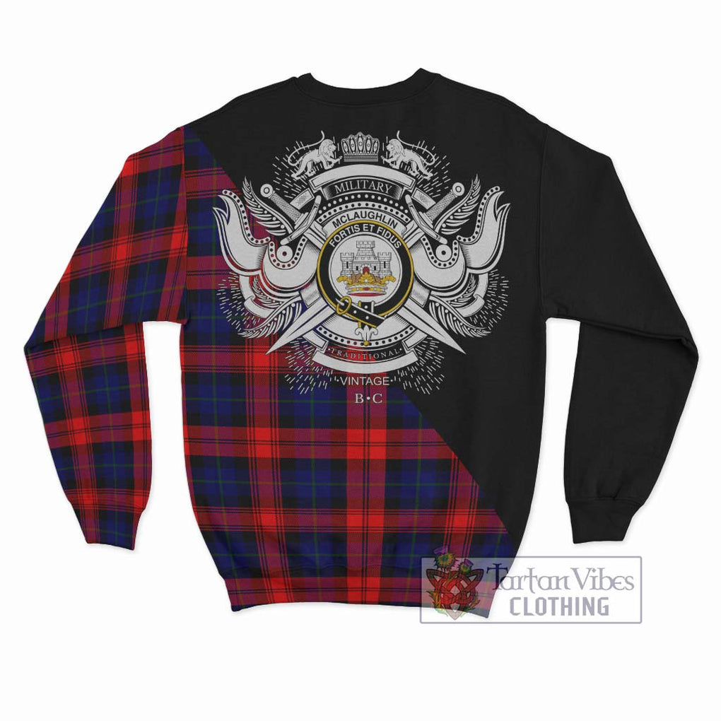 McLaughlin Tartan Sweatshirt with Family Crest and Military Logo Style - Tartanvibesclothing Shop